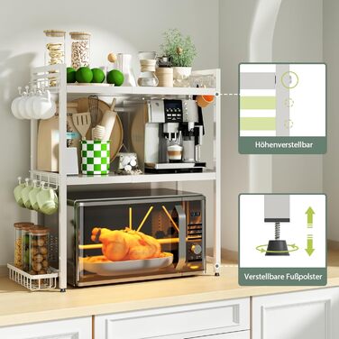 Підставка для мікрохвильової печі NETEL, 2-рівнева, чорна, висувна 40-60 см. З полицями для напоїв та кошиком