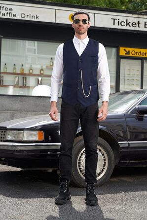 Жилет чоловічий Miaikvs, без рукавів, V-подібний виріз, для весілля, ділових зустрічей та повсякденного стилю (M107, темно-синій, L)