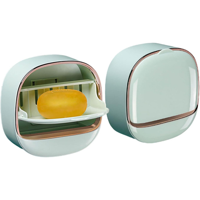 Настінна мильниця Flip-Deckel без свердління з піддоном для стік води, для ванної кімнати та кухні (темно-зелений)