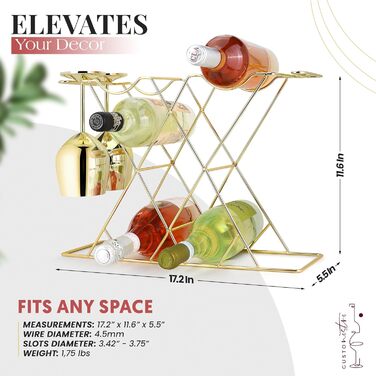 Стійка для вина Gusto Nostro на стіл - Металева, 3-рівнева, для 8 пляшок, без монтажу (Золота)