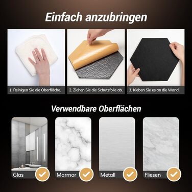 Акустичні гексагональні панелі TONOR самоклеючі, звукопоглинаючі шестикутні плитки для шумоізоляції стін (48 шт, чорні), 30x26x1 см для студії, офісу та геймерської зони