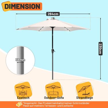 Daromigo Patio Umbrella Ø270 / 350cm with Crank | Canopy Umbrella Garden Umbrella Sun Protection UV Protection 50+ | Crank Umbrella Market Umbrella Waterproof for Garden, Balcony, without Stand