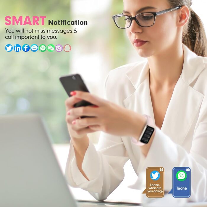 Фітнес-годинник з крокоміром, пульсометром та монітором сну. Розумний браслет-фітнес-трекер, смарт-годинник. Водонепроникний IP68, сумісний з Android та iOS. Для жінок, чоловіків та дітей. Рожевий колір.