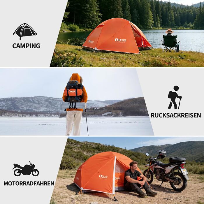 Намет кемпінговий купольний 2-місний Campingzelt водонепроникний, вітростійкий, для походу, кемпінгу та активного відпочинку (Помаранчевий)
