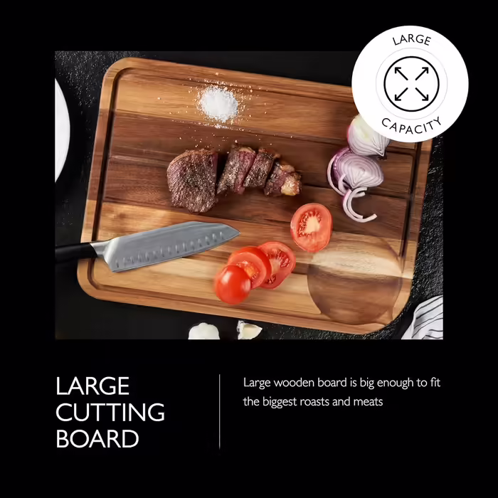 Cole & Mason Berden Cutting Board with Juice Groove, Wood Board for the Kitchen, Carving Board/Wood Cutting Board, Acacia Wood, Not Dishwasher Safe
