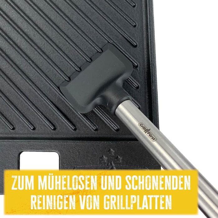Grillfürst Premium Grill Brush for Cast Iron Grates with Brass Bristles, Cast Iron Care Spray, Special Scraper