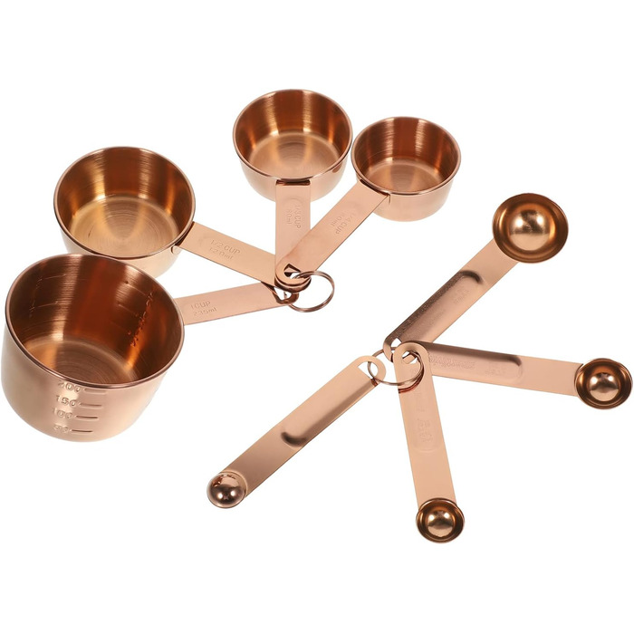 Amosfun 2-Piece Measuring Spoon and Cup Set - Cup with Lid and Straw, Spoon, Mini Spoon for Measuring, Reusable Dry Measuring Cups, Utensil, Rose Gold, Stainless Steel