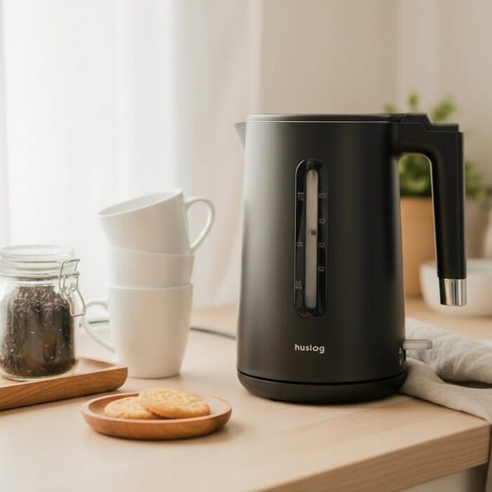 Електричний чайник з подвійними стінками 1,7л, 2200W, швидке кип'ятіння, тихий та безпечний, бездротовий з 360° базою, знімною кришкою, точним виливом (Чорний)