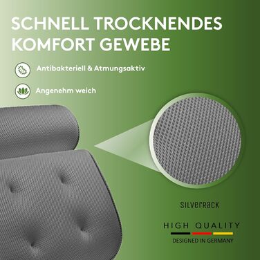 SilverRack Bathtub Pillow MEDIUM-SOFT [Gray 3D] - Neck Pillow for Bathtub with Suction Cups as Bathtub Accessory - Pillow for Bathtub - Bath Pillow with Ergonomic Fit