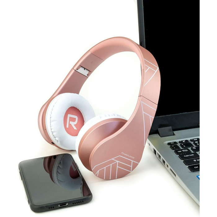 Бездротові навушники PowerLocus Over-Ear з Bluetooth, мікрофоном, складні конструкції, м'які амбушюри, Hi-Fi стерео звук, бас, для дітей/дорослих/TV/PC/Home Office, рожеве золото