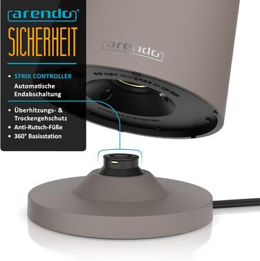 Електричний чайник Arendo з регулюванням температури, 1.5 л, нержавіюча сталь, подвійні стінки, BPA free, функція підтримки тепла, Cool Touch, Taupe C