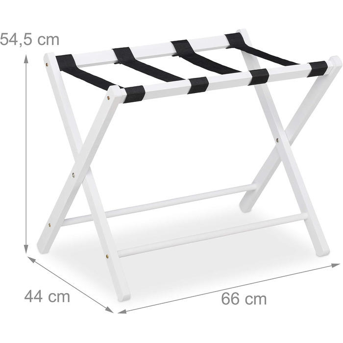 Relaxdays Folding Luggage Rack, Wooden Baggage Rack, HBT: 54.5 x 66 x 44 cm, Suitcase Stool for Hotel & Home, (White)