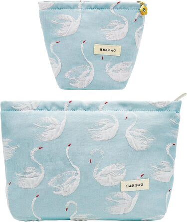 Косметичка для макіяжу 2 шт. Органайзер для косметики для дівчат та жінок. Підходить для подорожей та як подарунок. Колір: блакитний, з лебедем