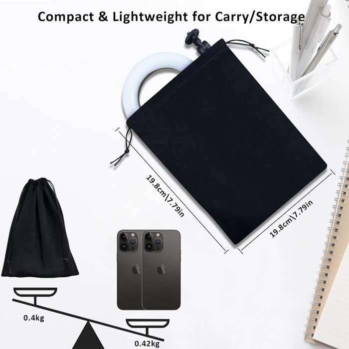 Кільцеве світло для столу з телескопічним штативом, Hola-світло для телефону, селфі, ноутбука, Zoom, відеодзвінків, макіяжу, TikTok та стрімінгу