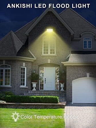 Ankishi LED Floodlight Outdoor, IP65 Waterproof, Super Bright 6500K Cool White Outdoor Light 30000LM Outdoor Floodlight Spotlights for Sports Field Garage Garden Backyard (Warm White, 4 PACK 100W)