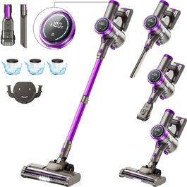 Бездротовий акумуляторний пилосос 45000Pa 550W з LED дисплеєм та антинамотувальною щіткою для шерсті тварин, твердих поверхонь та килимів - до 65 хвилин роботи