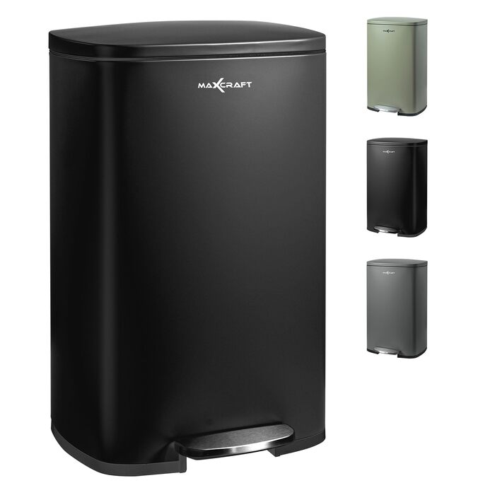 Степле́р для смі́ття 50 літрів зі сталі з внутрішнім відром з пластику - з м'яким закриттям кришки, для кухні, ванної кімнати або офісу - чорного кольору