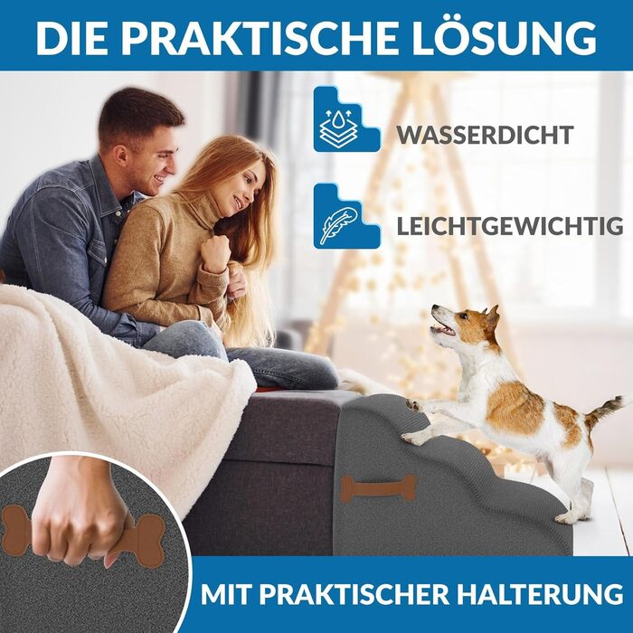 Сходинка для собак Nuraya: 3 сходинки, 40 см, з антиковзким покриттям. Підходить для маленьких собак та котів. Зручна та миється.