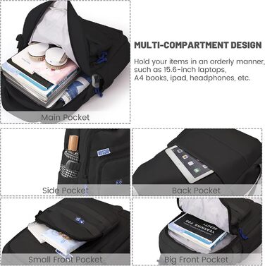 Шкільний рюкзак для дівчаток-підлітків, водонепроникний, легкий, великої місткості, модний, для школи або подорожей (чорний)