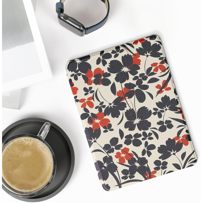 Чохол-книжка kwmobile для Amazon Kindle Paperwhite 11 (2021) - квітковий дизайн, магнітний замок, синьо-червоно-білий, захисний для електронного читача Kindle Paperwhite 11. Generation 2021