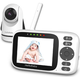 Дитячий відеоняня HelloBaby з камерою, поворотна, нахилена, з функцією зуму, 3.2'' IPS екран, 2-сторонній аудіо, інфрачервона нічна зйомка, ECO, без Wi-Fi, датчик температури, 8 колискових, HB6339