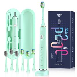 Електрична звукова зубна щітка JTF з 6 насадками 40000 VPM, 5 режимів, IPX7, таймер 2 хв, зелена