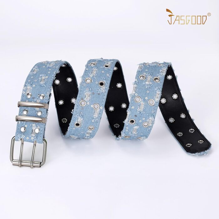 Ремень JasGood Punk унісекс, джинсовий, 105-120 см, з подвійними петлями для готичних, рок, хіп-хоп образів та косплею