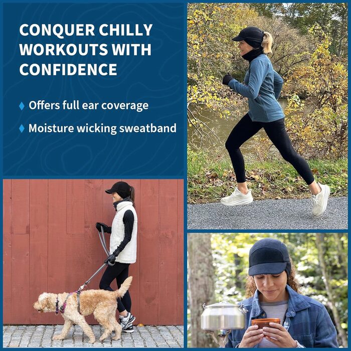 TrailHeads Fleece Sport Mütze Damen - Флісова спортивна шапка для жінок з отвором для хвостика та світловідбиваючим краєм, чорний & оранжевий, універсальний розмір