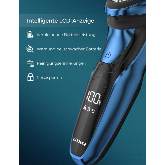 Електричний чоловічий бритва CITHOT RS8336: вологе та сухе гоління, прецизійний тример, IPX7, синій