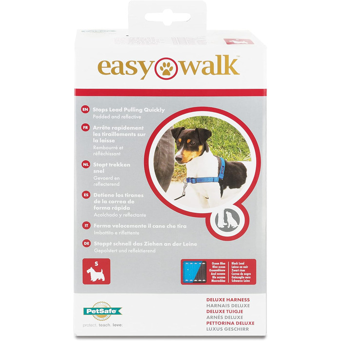 Шлейка PetSafe Easy Walk Deluxe для собак середніх та великих порід, без натягу, з м'якою підкладкою, з повідком 1.8 м, океаново-блакитний/чорний колір
