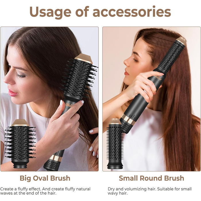 UKLISS Фен-щітка 6 в 1: Локони, об'єм, випрямлення та сушка - 1000W. Набір для створення зачісок з автоматичним завиванням, щітка-фен, круглі щітки, випрямна щітка (Чорний)