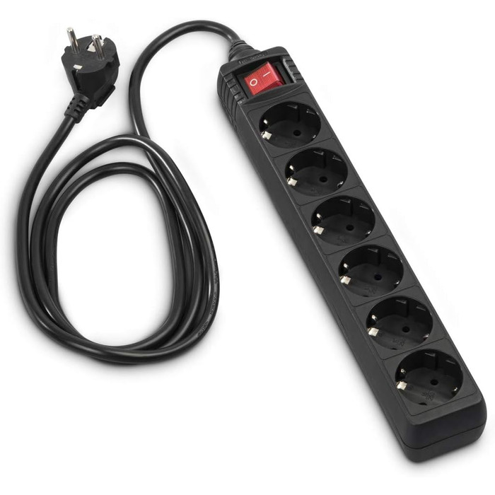 Мережевий фільтр Hama 6-fach з вимикачем для економії електроенергії, чорний (1.4м, GS сертифікований)