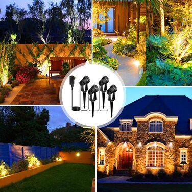 LED Garden Lighting Set with Power, 14M, 4 Spotlights, Warm White 3000K, IP65 Waterproof, 600lm, 27V, 4-in-1