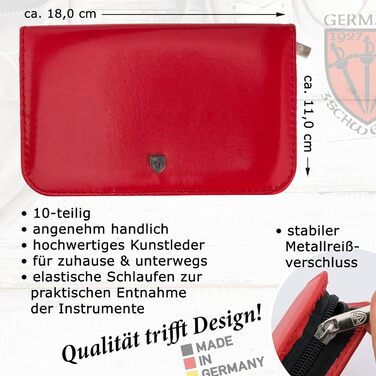 Набір для манікюру DREI SCHWERTER 'Spezia' 10 предметів | Німецький бренд | У футлярі з червоного шкірозамінника | Манікюрний набір для подорожей