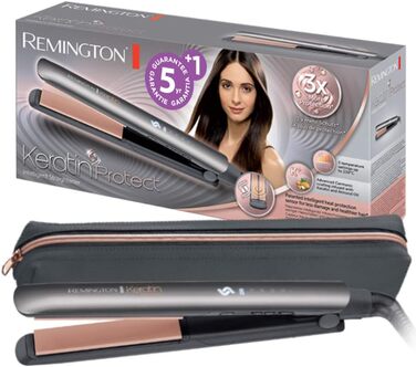 Випрямляч для волосся Remington S8540 Keratin Protect: керамічне покриття з кератином та мигдалевою олією, LCD-дисплей, 10 температурних режимів (150-230°C), 110 мм, чорний