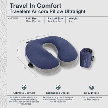 Подушка Cocoon Air Core Ultralight U-подібна для шиї, синьо-сіра