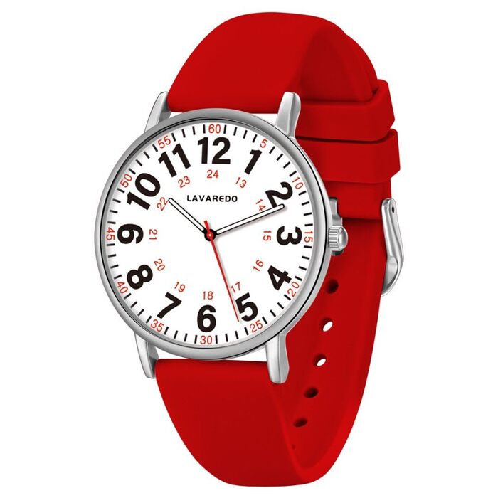Жіночий годинник Flache з кварцовим механізмом, аналоговий дисплей, шкіряний/силіконовий ремінець, дата, 39 мм, червоно-білий колір