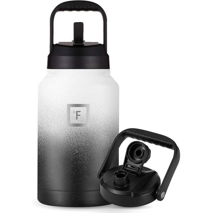 3.8L Stainless Steel Water Bottle with 2 Lids (Straw and Spout) - Leak-Proof Thermos Bottle Metal Water Bottle Double-Walled Insulated BPA-Free