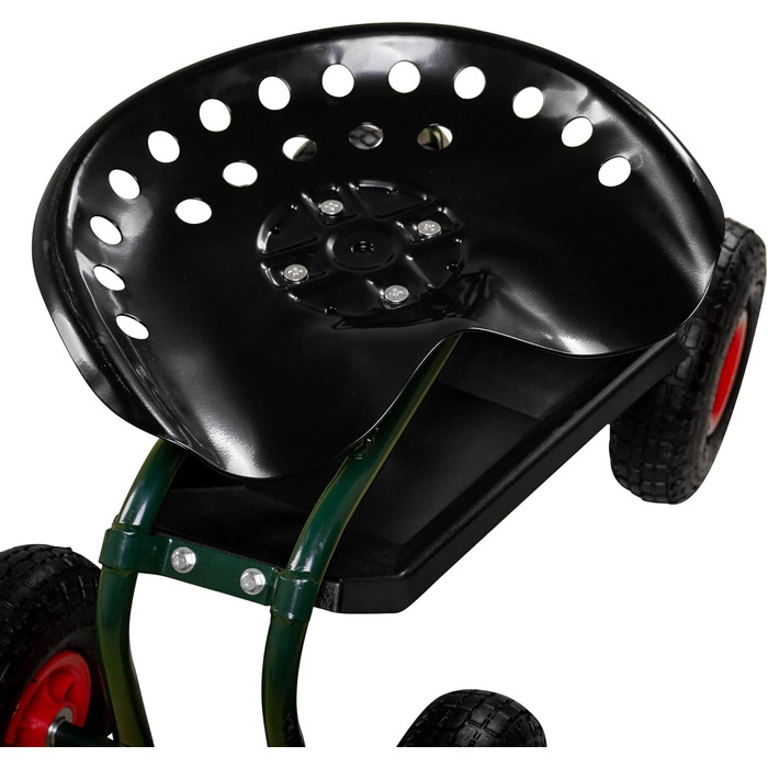 Садовий табурет UPP Rollsitz Outdoor Deluxe зі сталевою рамою, широкими гумовими колесами, регульованою висотою сидіння, відсіком для інструментів, чохлом, макс. навантаження 150 кг, зелений
