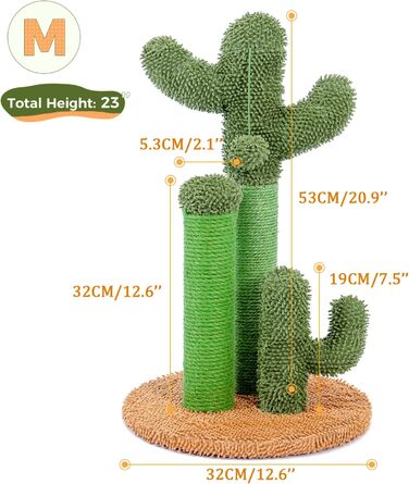 Kratzbaum Kaktus, creative cat tree design, 3 posts in 1 set, green - 42 * 68.5cm, AY405-HZ--66GN-B (M, Brown)