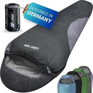 Сплячий мішок Explorer® Light 600 - ультралегкий літній спальний мішок для кемпінгу та трекінгу. Температурний режим: -2°C до +14°C. Вага наповнювача: 700g. Розміри: 210x75x50cm. Колір: сірий.