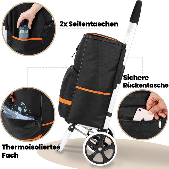 Тролей для покупок Eskey з термокишенею – складаний, водонепроникний, 50L (Чорний)