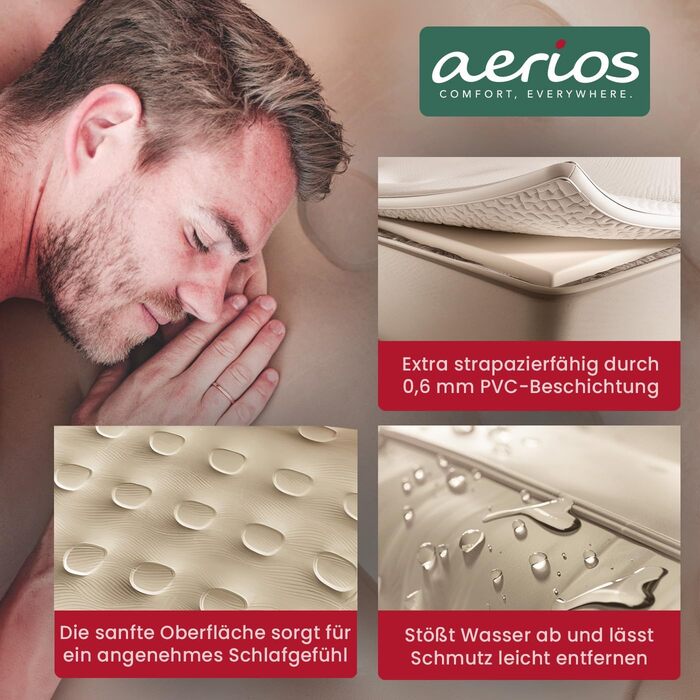 Надувне ліжко Aerios для 2 осіб з вбудованим USB-C насосом | Преміум гостьове ліжко без кабелю живлення | Надувне ліжко - виберіть розмір! Бежевий двоспальний