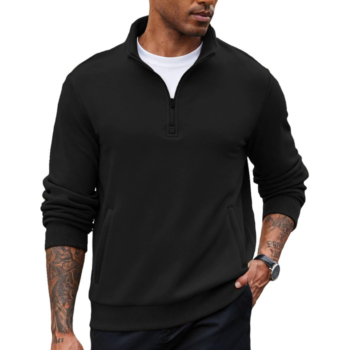 Світшот чоловічий PINSPARK з ¼ блискавкою, довгим рукавом, без капюшона, чорний, XL