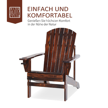 Крісло Adirondack Outsunny з підстаканником, масивне дерево з обвугленим покриттям, 72,5 x 97 x 93 см, ідеально підходить для балкону та тераси
