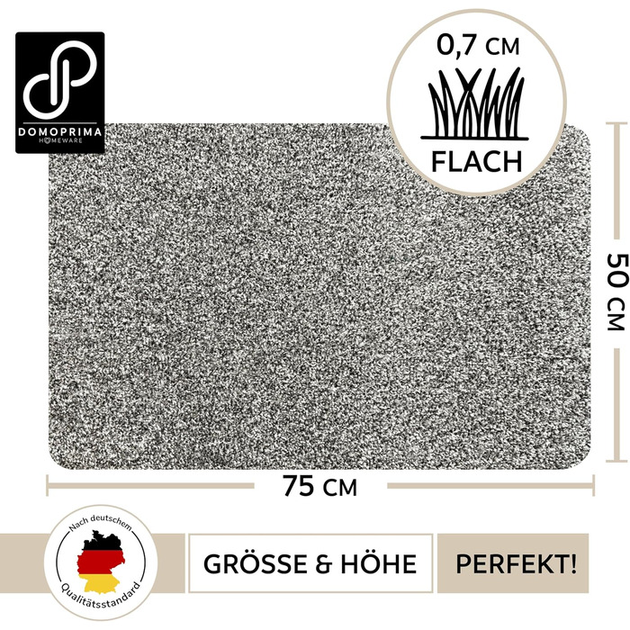 Килимок для дому DOMOPRIMA з мікрофібри, миючий, неслизький, надзвичайно поглинаючий, плоский, антибактеріальний, для внутрішнього та зовнішнього використання (60x40 см), сірий, 50 x 75 см (прямокутний)