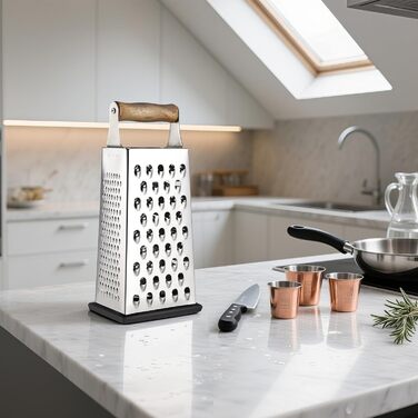 Тёрка для овощей из нержавеющей стали с деревянной ручкой, 4-сторонняя квадратная тёрка для кухни