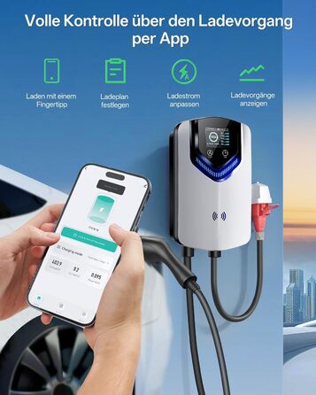 Wallbox 11 кВт з APP та RFID – Зарядний пристрій для електромобілів Typ 2 400V, 6-16A, кабель 8м з тримачем, RCD Typ B, IP54, програмування часу – для BEV/PHEV
