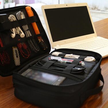 MATEIN Cable Bag Organizer, Cable Organizer Bag Travel Cable Bag 3-Layer Cable Organizer Cable Storage Cable Organizer Bag Charging Cable Bag Tech Pouch Electronics Bag for Phone, Black