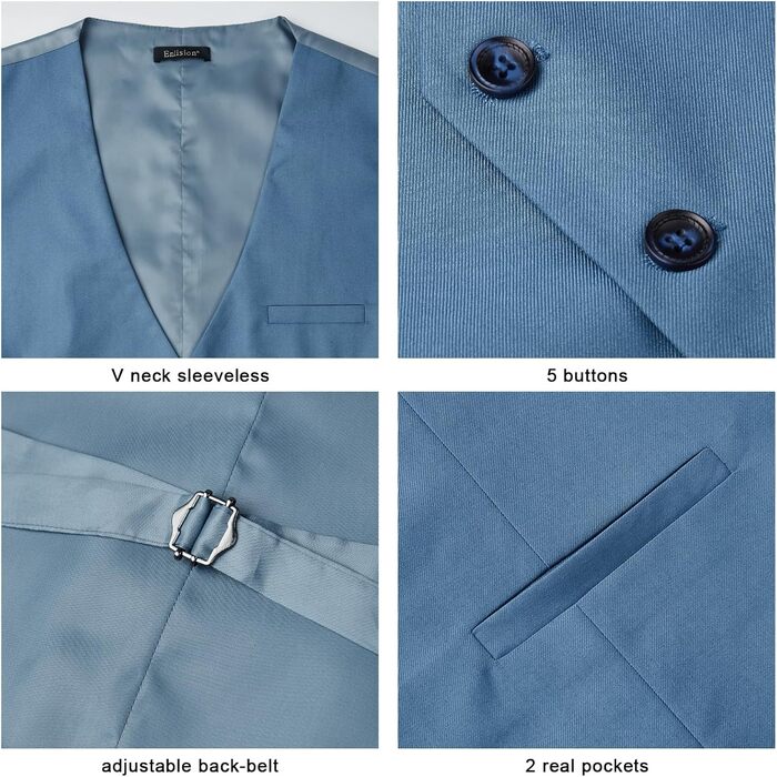 Чоловіча жилетка Enision для ділового стилю та вечірніх подій, однотонна жилетка з кишенями, розміри XS-4XL, колір: морський/блакитний